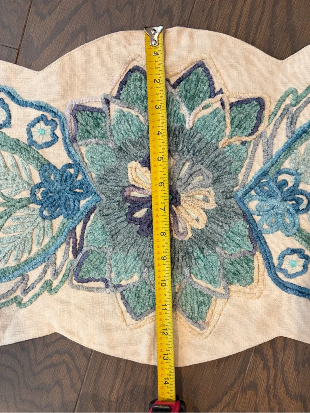 Pier One Embroidered Floral Table Runner in Teal and Blue